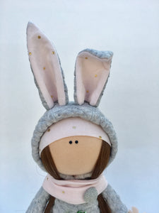 Layla Mini Gray Bunny Doll with Carrot Wagon 12"/30.5cm