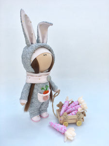 Layla Mini Gray Bunny Doll with Carrot Wagon 12"/30.5cm