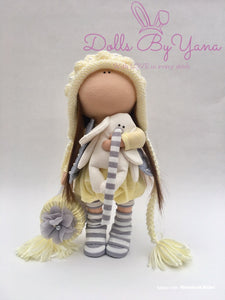 Ella 11.5"/29cm Knit Pearl Hat Doll with Striped Nose Elephant Toy