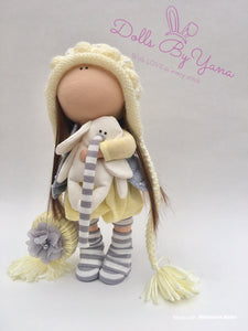 Ella 11.5"/29cm Knit Pearl Hat Doll with Striped Nose Elephant Toy