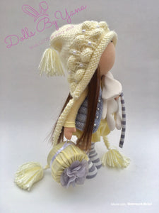 Ella 11.5"/29cm Knit Pearl Hat Doll with Striped Nose Elephant Toy