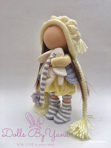 Ella 11.5"/29cm Knit Pearl Hat Doll with Striped Nose Elephant Toy