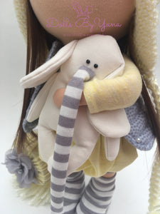 Ella 11.5"/29cm Knit Pearl Hat Doll with Striped Nose Elephant Toy