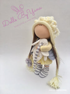 Ella 11.5"/29cm Knit Pearl Hat Doll with Striped Nose Elephant Toy