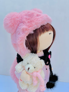 Ramona Fluffy Pink Bear Winter Doll 13"/33cm