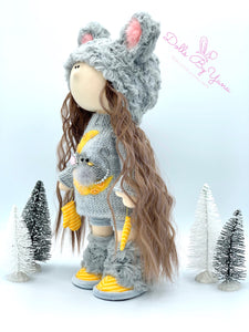 Bella 14"/35cm Furry Gray Mouse Winter Doll with Knit Moon Sweater Dress