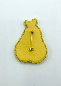 Beaded Yellow Pear Brooch Pin 3"/7.5cm