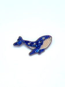 Beaded Royal Blue Whale Brooch