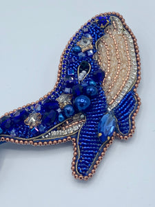 Beaded Royal Blue Whale Brooch
