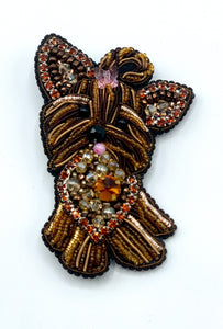 Beaded Yorkie Dog Brooch Pin, 3.25"/8cm