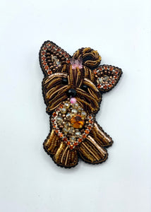 Beaded Yorkie Dog Brooch Pin, 3.25"/8cm