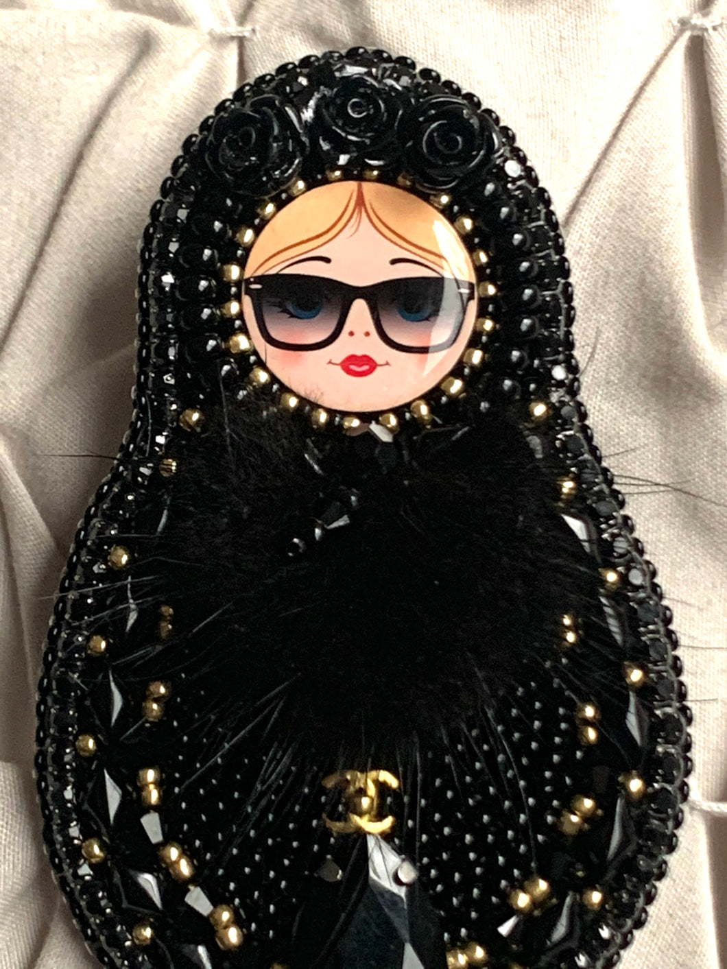 Bead and Fur Russian Nesting Doll 