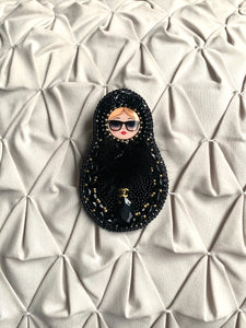 Bead and Fur Russian Nesting Doll "Matroshka" Brooch