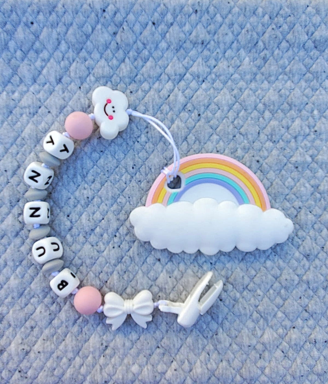 Rainbow Silicone Pacifier Clip and Teether, Personalized