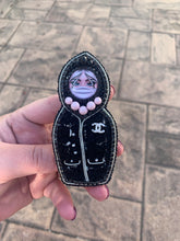 Load image into Gallery viewer, Beaded Russian Nesting Doll &quot;Matroshka&quot; Brooch Wearing a Mask
