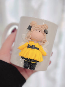 Handmade Polymer Clay 3D Blonde Haired Girl in Bee Costume Mug