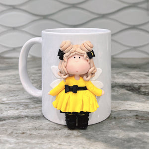 Handmade Polymer Clay 3D Blonde Haired Girl in Bee Costume Mug