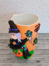 Load image into Gallery viewer, Handmade Polymer Clay 3D Orange Witch Tall Mug
