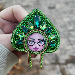 Green Bead Russian Doll Brooch