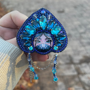Blue Bead Russian Doll Brooch