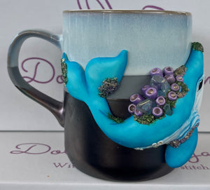 Handmade Polymer Clay 3D Whale Mug with Crystals and Beads