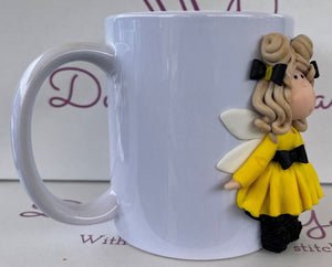 Handmade Polymer Clay 3D Blonde Haired Girl in Bee Costume Mug