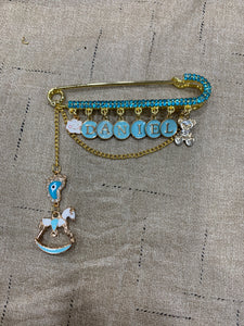 Baby Boy Blue Crystals and Letters Stroller Pin, 4"/10cm