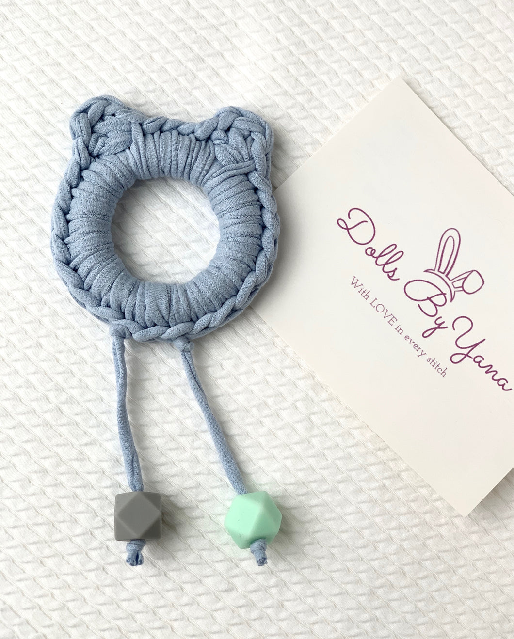 Blue Bear Ears 100% Cotton Knitted Teether