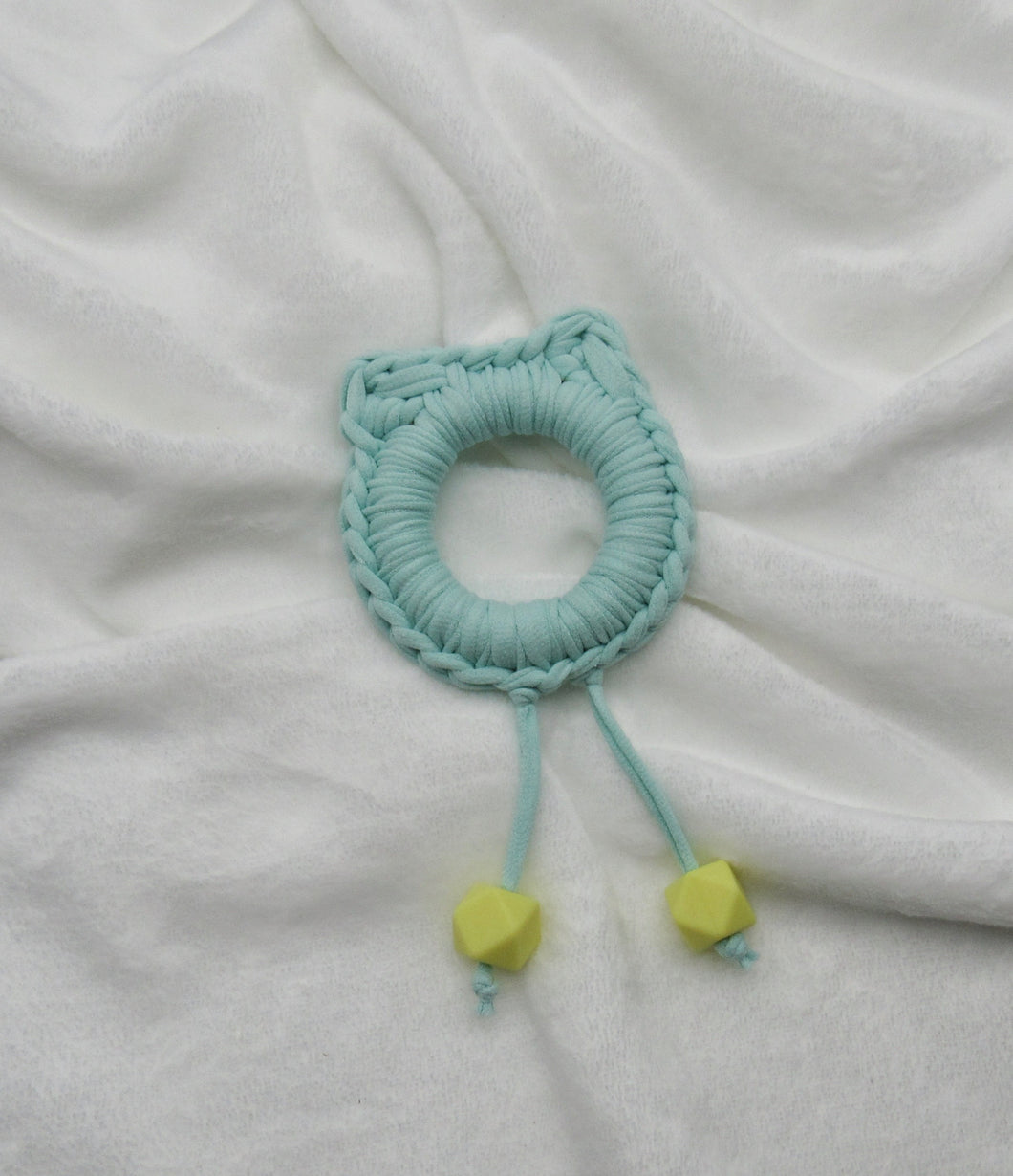 Mint Green Kitty Ears 100% Cotton Knitted Teether