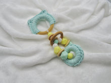 Load image into Gallery viewer, Mint Green Kitty Ears Wood &amp; 100% Cotton Knitted Teether
