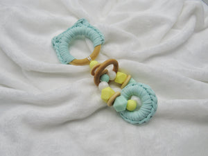 Mint Green Kitty Ears Wood & 100% Cotton Knitted Teether