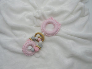 Pink Kitty Ears Wood & 100% Cotton Knitted Teether