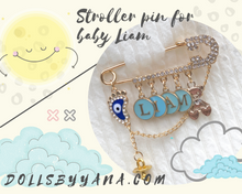 Load image into Gallery viewer, Baby Boy White Crystals Blue Letters Stroller Pin, 2.5&quot;/6cm
