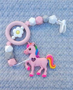 Pink Unicorn Silicone Pacifier Clip and Teether