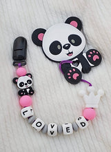 Load image into Gallery viewer, Panda Silicone Pacifier Clip and Teether. Personalized
