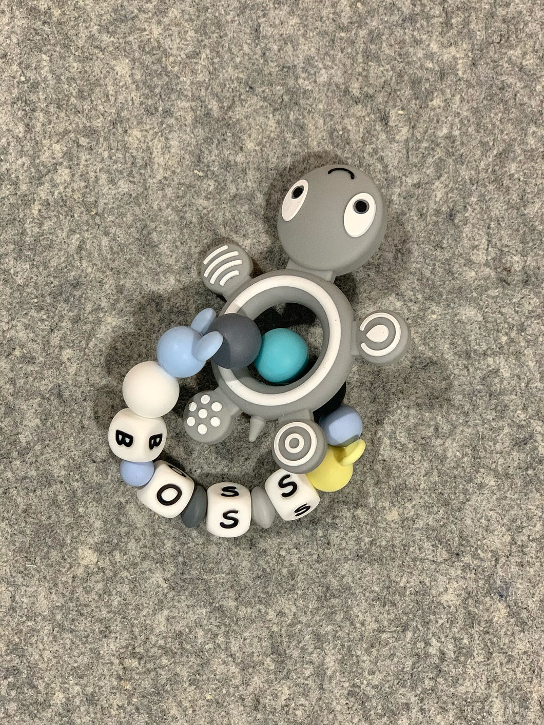Gray Turtle Silicone Teether Bracelet. Personalized