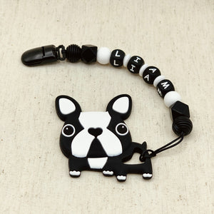 French Bulldog Silicone Pacifier Clip and Teether. Personalized