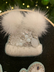 White Fur Hat and Gloves Set Brooches